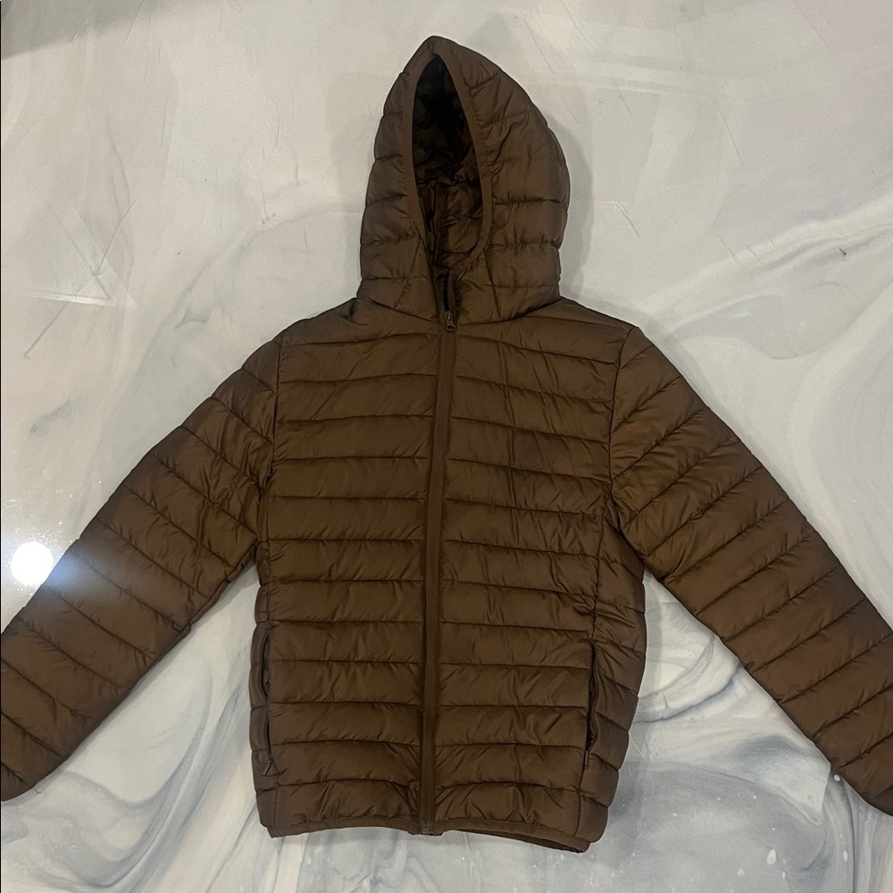 H&M Men's Brown Hooded Puffer Jacket - XS